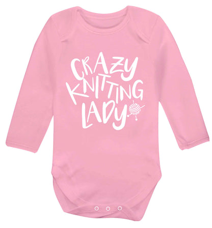 Crazy knitting lady Baby Vest long sleeved pale pink 6-12 months