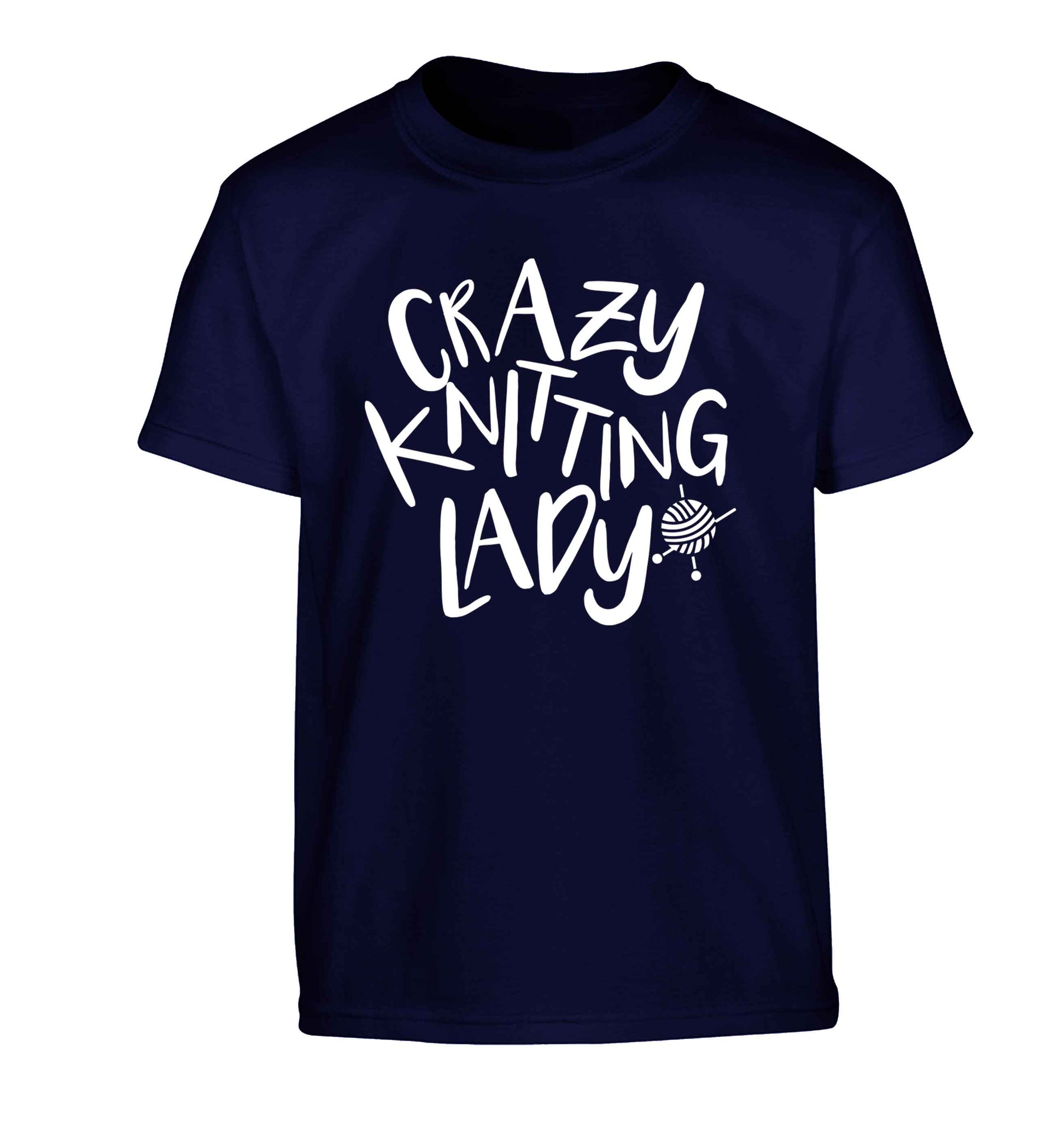 Crazy knitting lady Children's navy Tshirt 12-13 Years