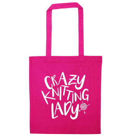 Crazy knitting lady pink tote bag