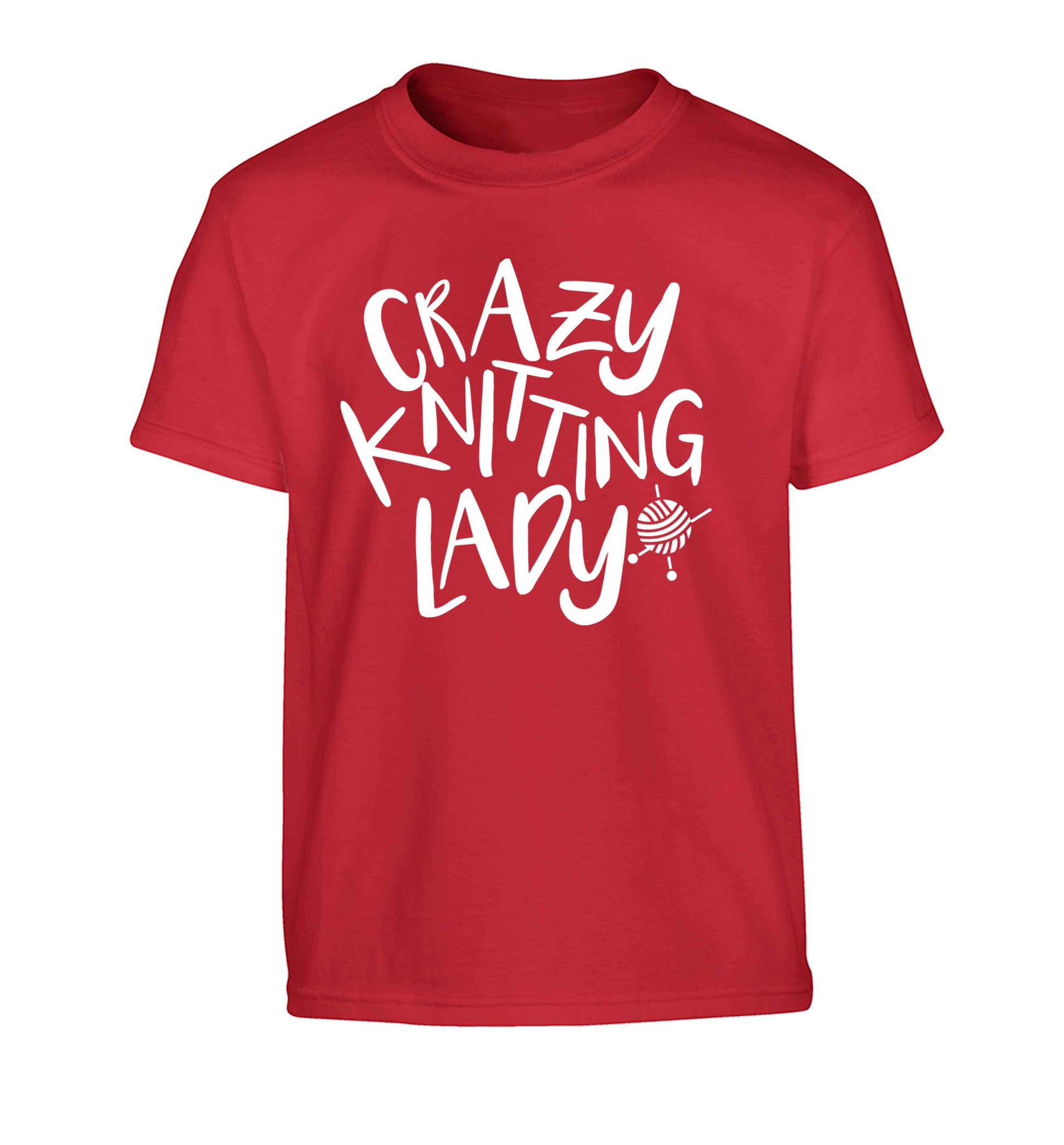 Crazy knitting lady Children's red Tshirt 12-13 Years