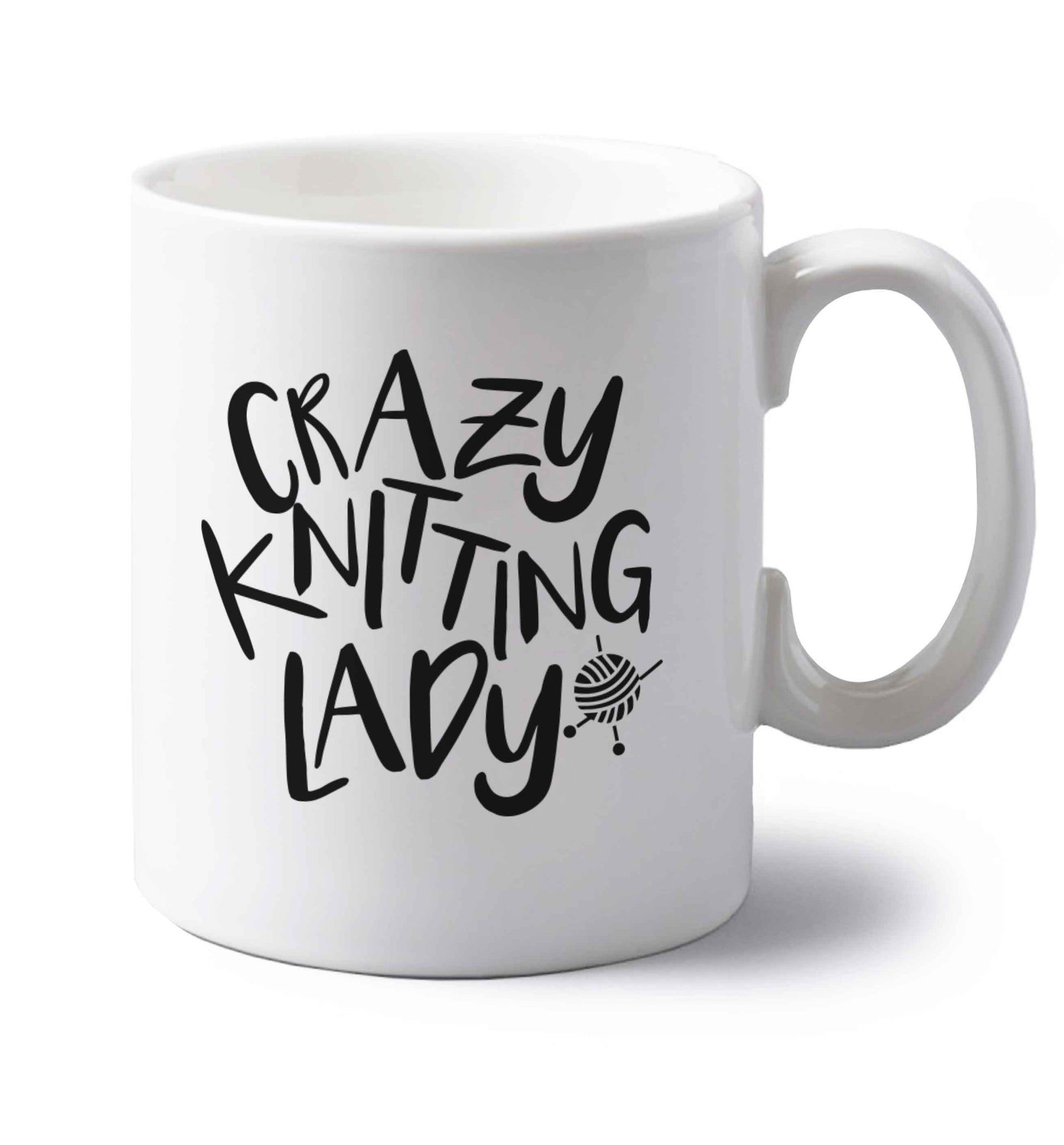 Crazy knitting lady left handed white ceramic mug 