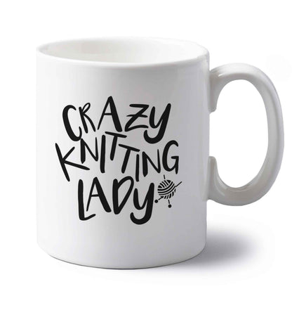 Crazy knitting lady left handed white ceramic mug 