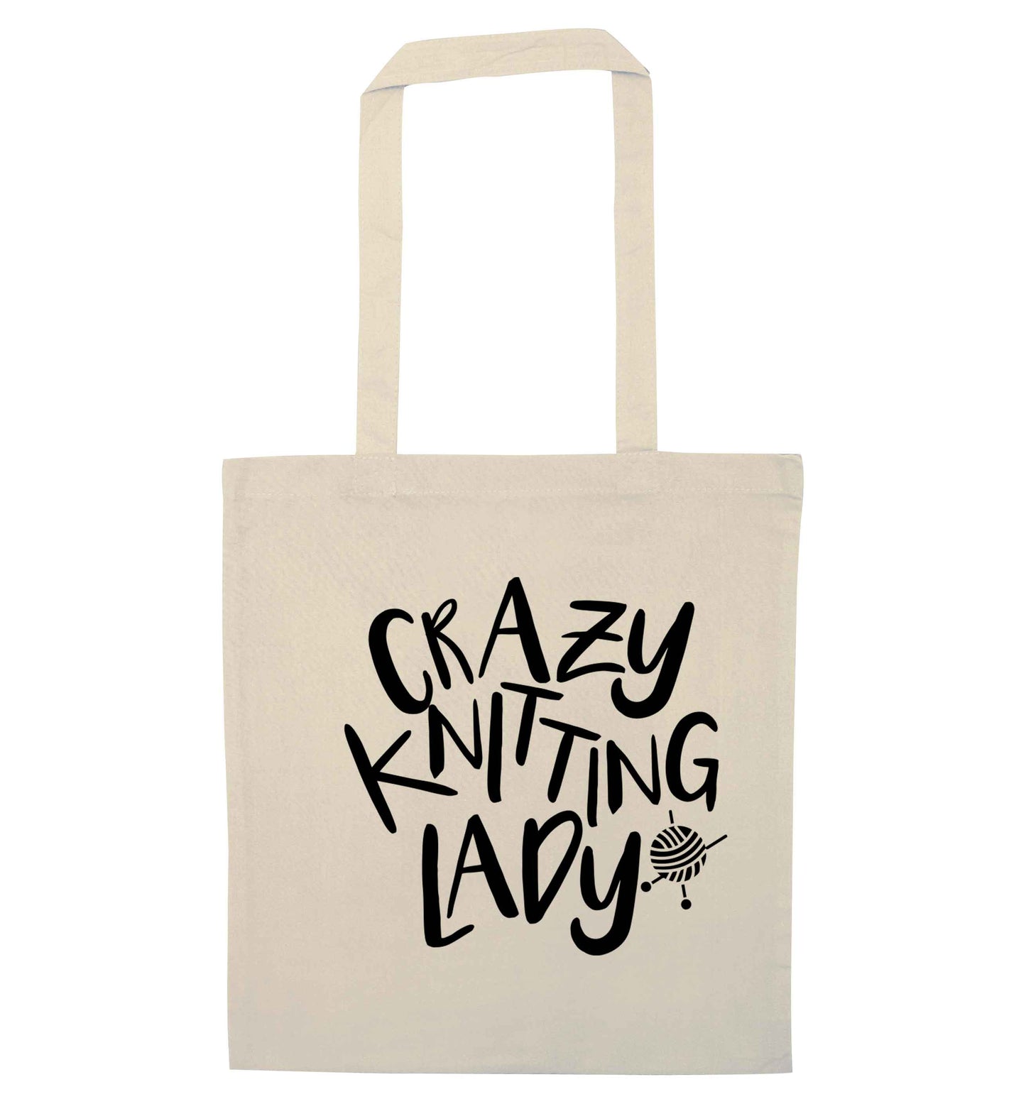 Crazy knitting lady natural tote bag