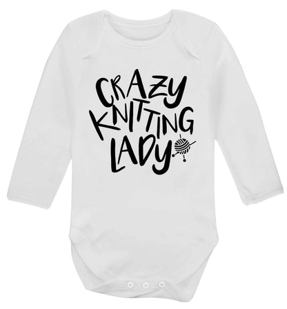 Crazy knitting lady Baby Vest long sleeved white 6-12 months
