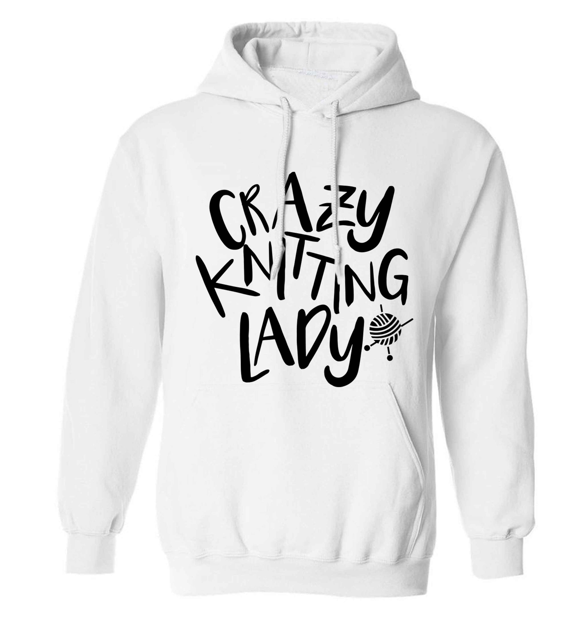 Crazy knitting lady adults unisex white hoodie 2XL