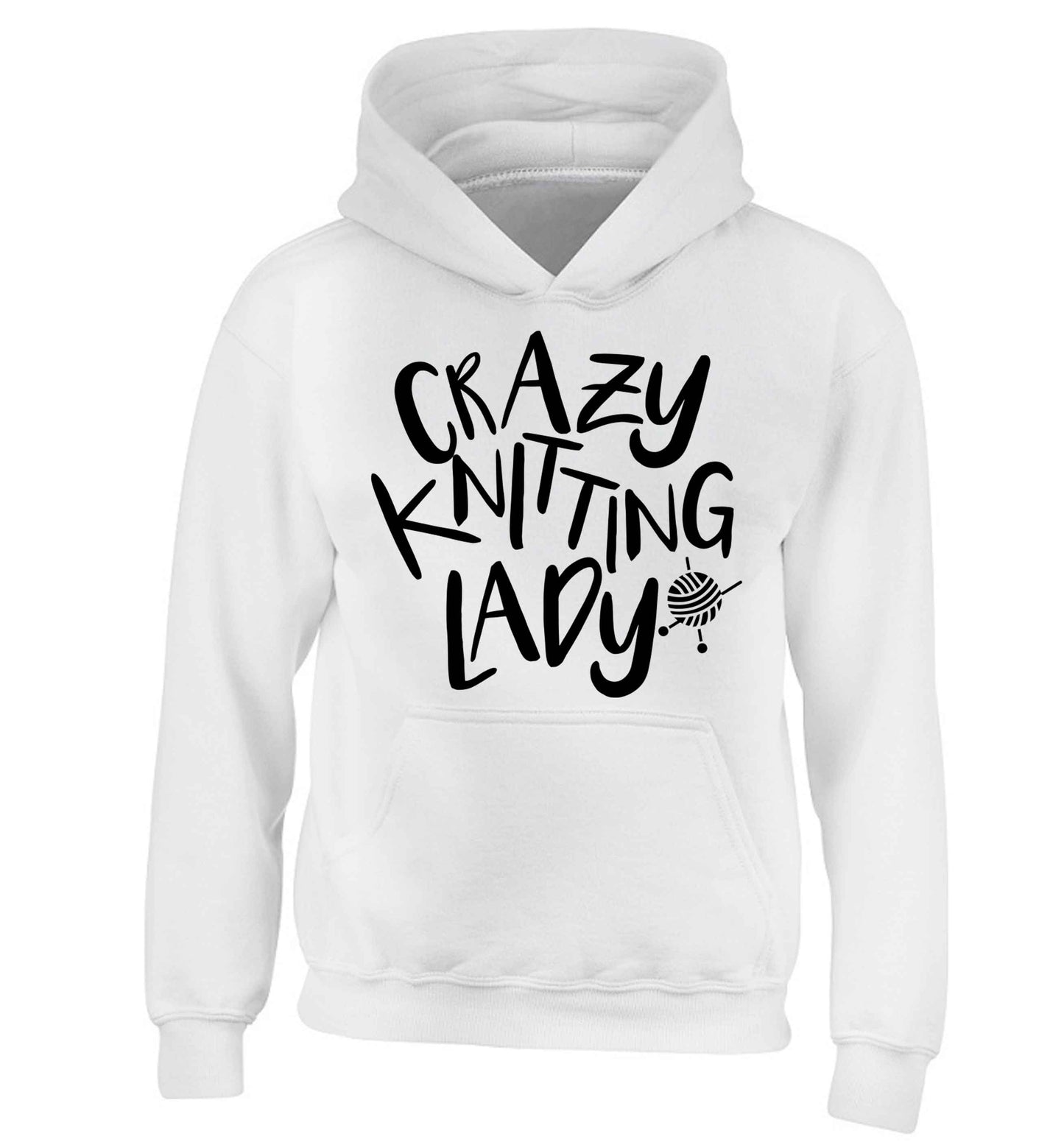 Crazy knitting lady children's white hoodie 12-13 Years