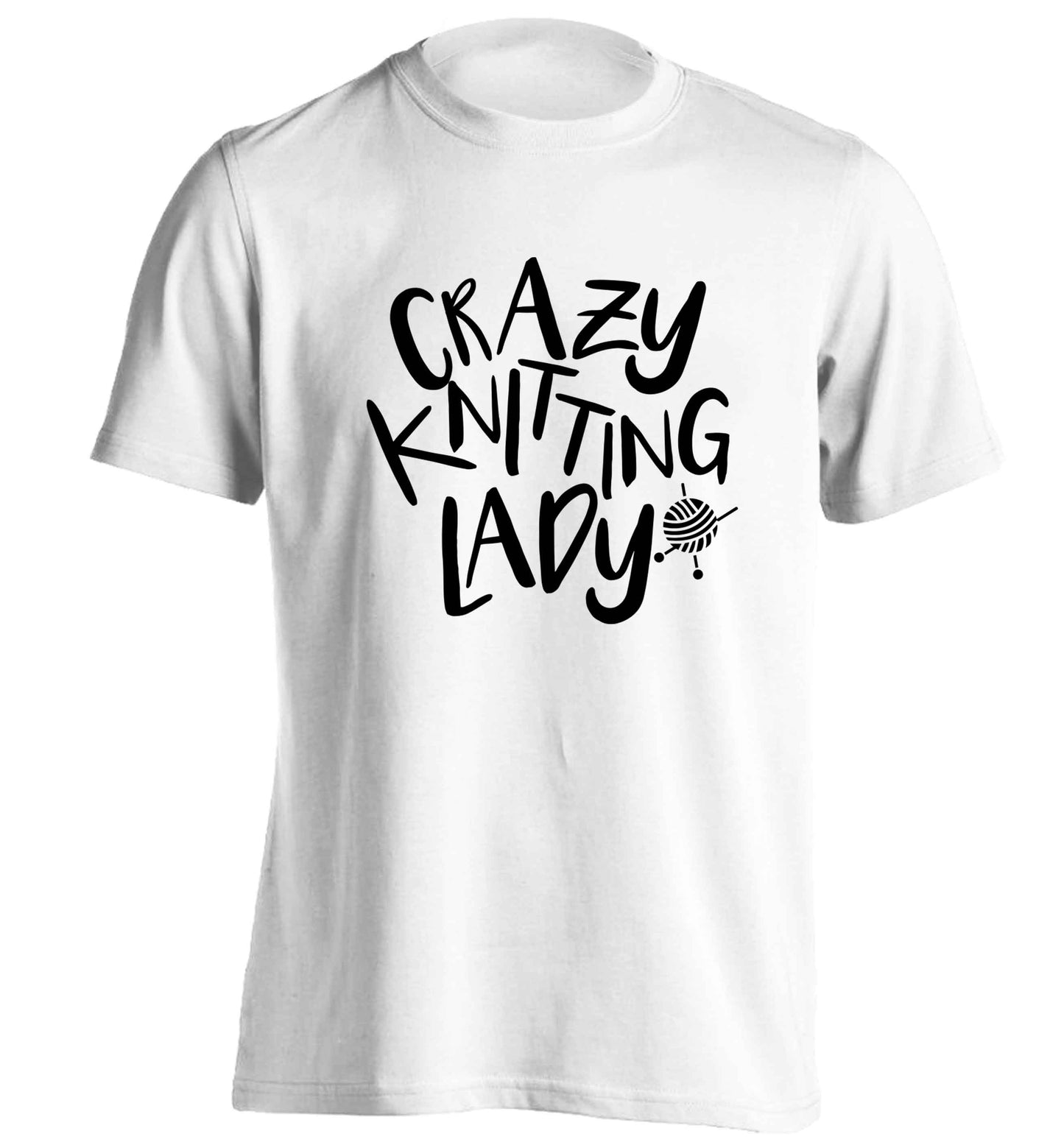 Crazy knitting lady adults unisex white Tshirt 2XL