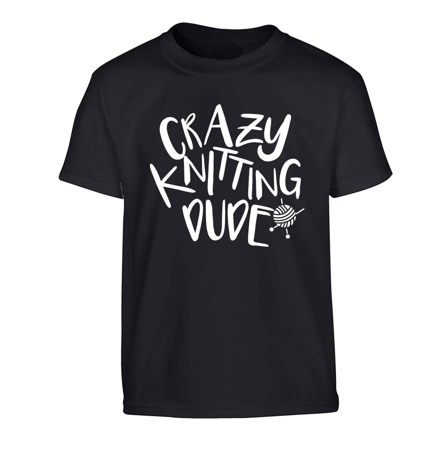 Crazy knitting dude Children's black Tshirt 12-13 Years
