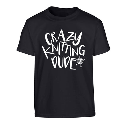 Crazy knitting dude Children's black Tshirt 12-13 Years