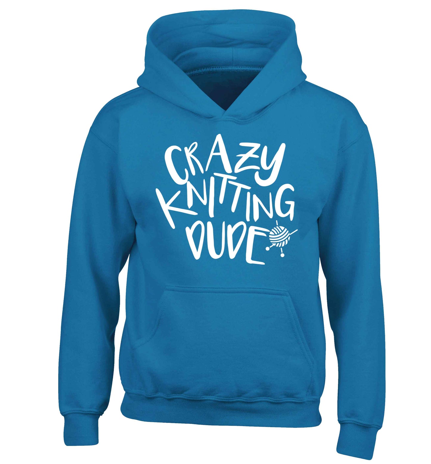 Crazy knitting dude children's blue hoodie 12-13 Years