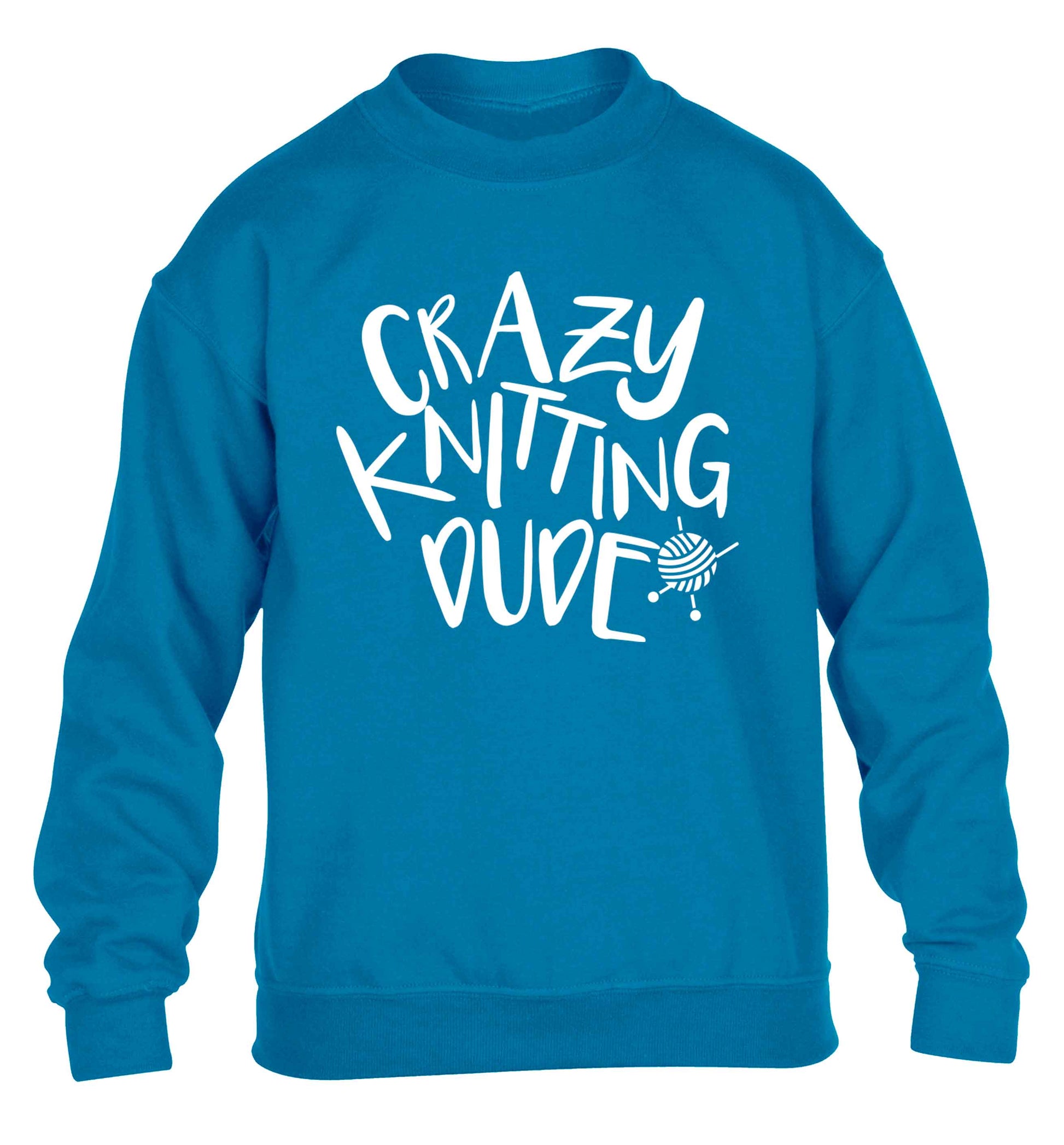 Crazy knitting dude children's blue sweater 12-13 Years