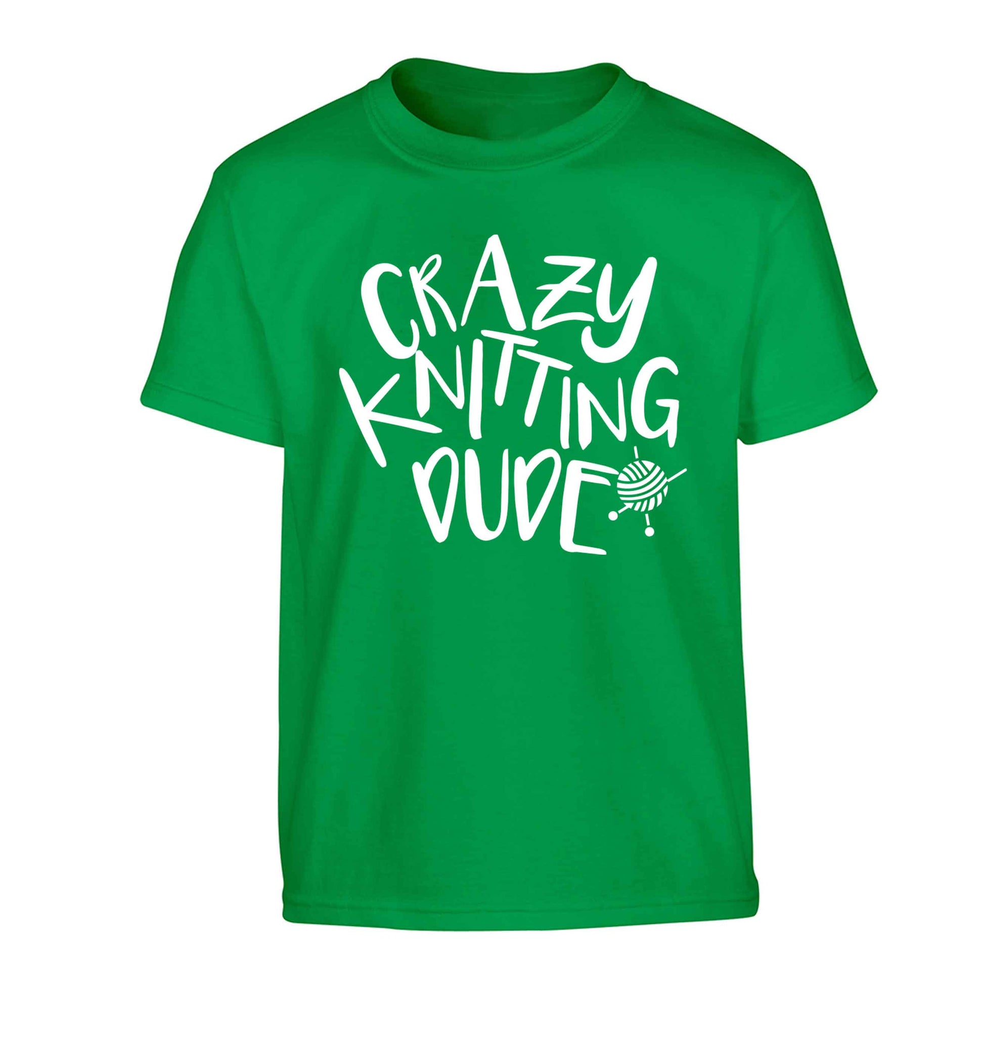 Crazy knitting dude Children's green Tshirt 12-13 Years