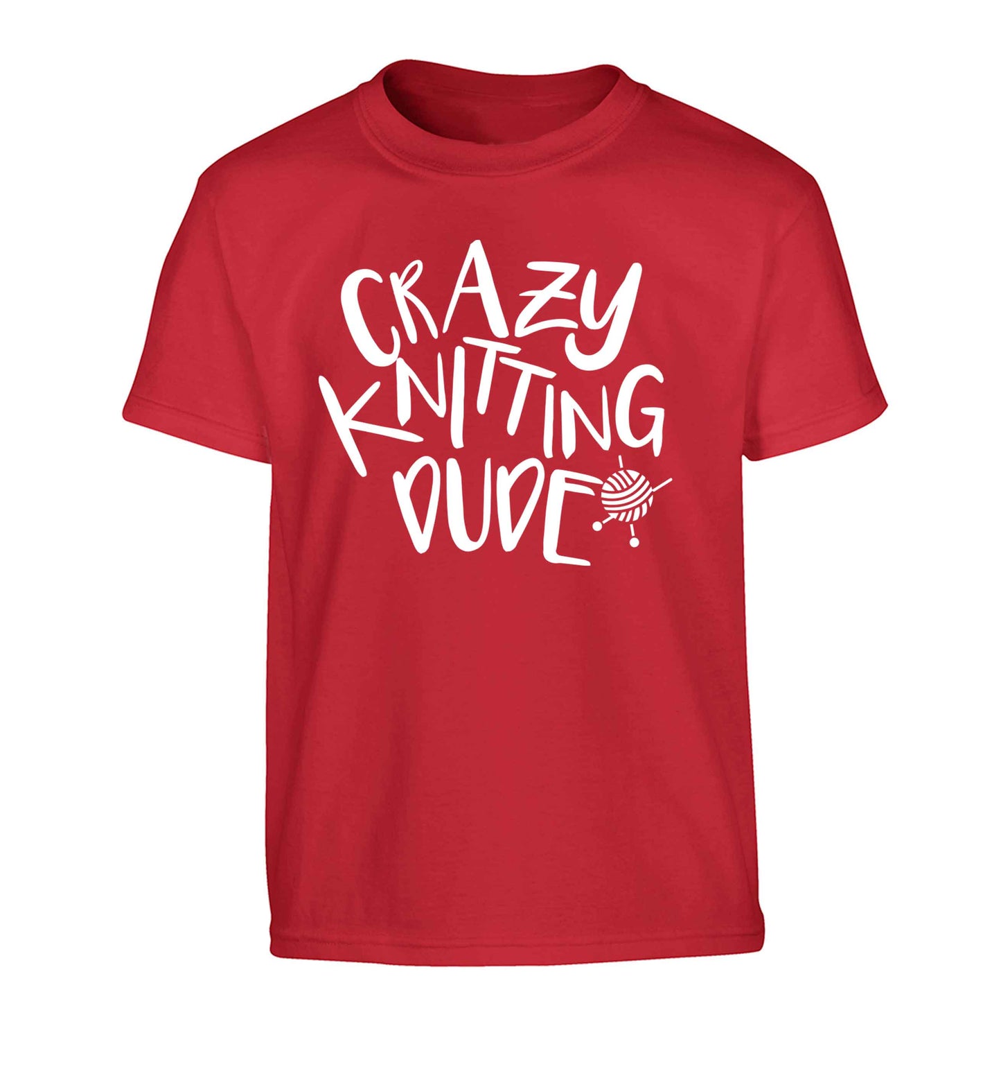 Crazy knitting dude Children's red Tshirt 12-13 Years