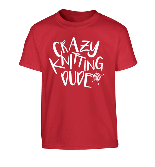 Crazy knitting dude Children's red Tshirt 12-13 Years