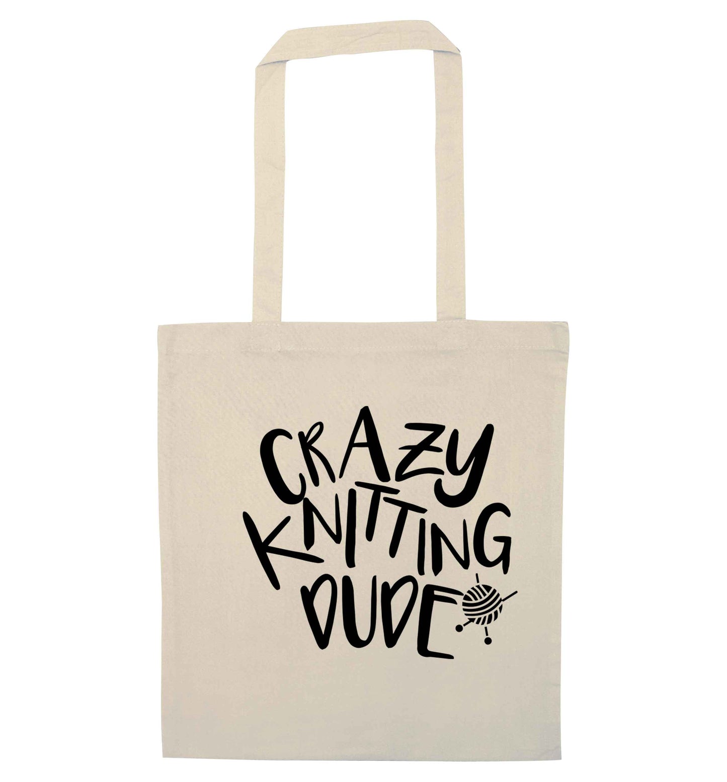 Crazy knitting dude natural tote bag