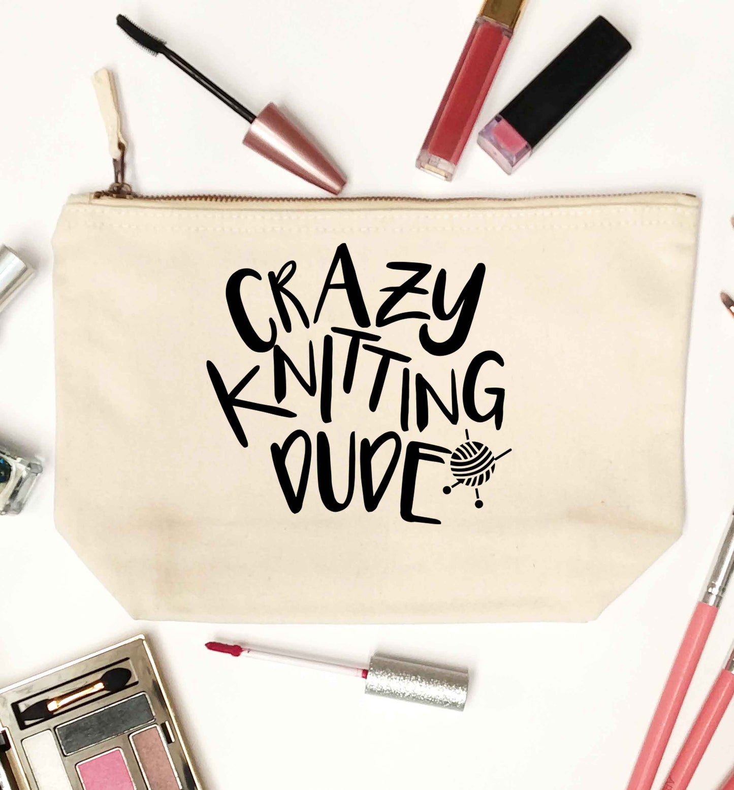 Crazy knitting dude natural makeup bag