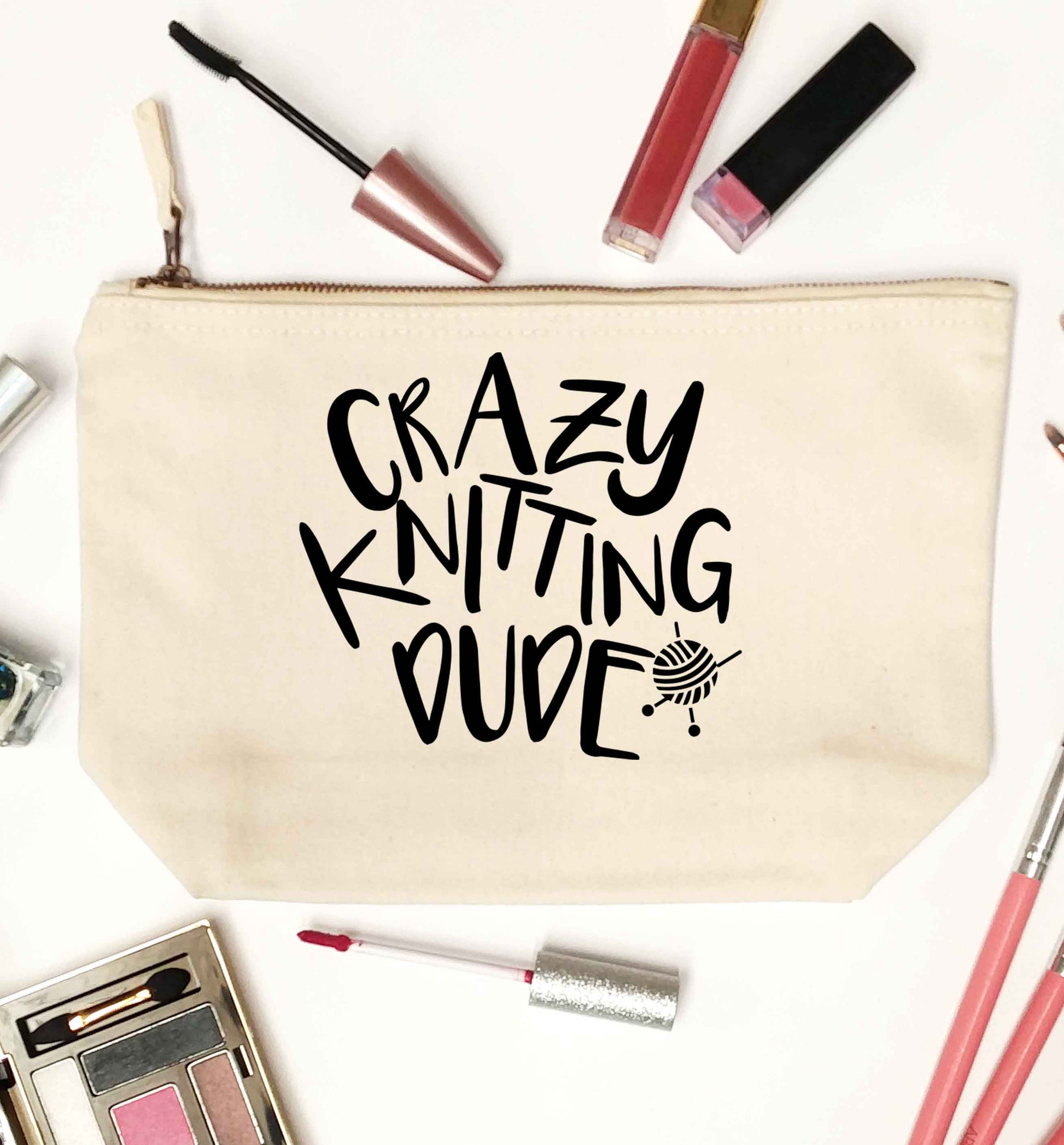 Crazy knitting dude natural makeup bag