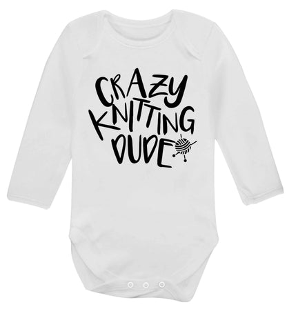 Crazy knitting dude Baby Vest long sleeved white 6-12 months