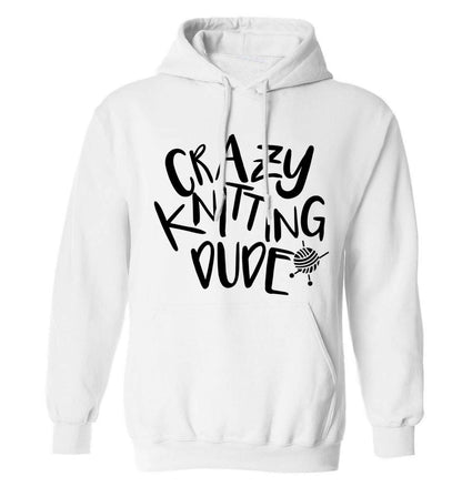 Crazy knitting dude adults unisex white hoodie 2XL