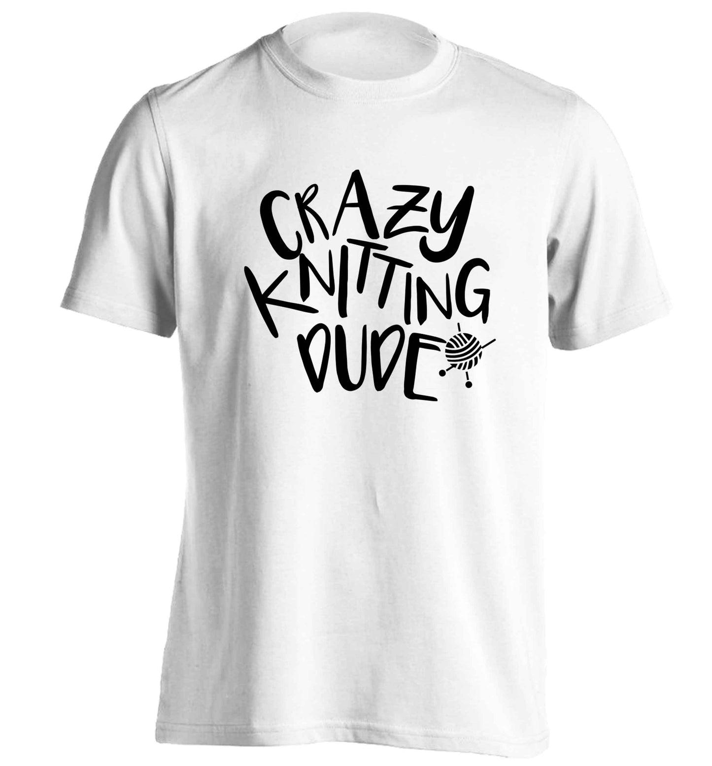 Crazy knitting dude adults unisex white Tshirt 2XL