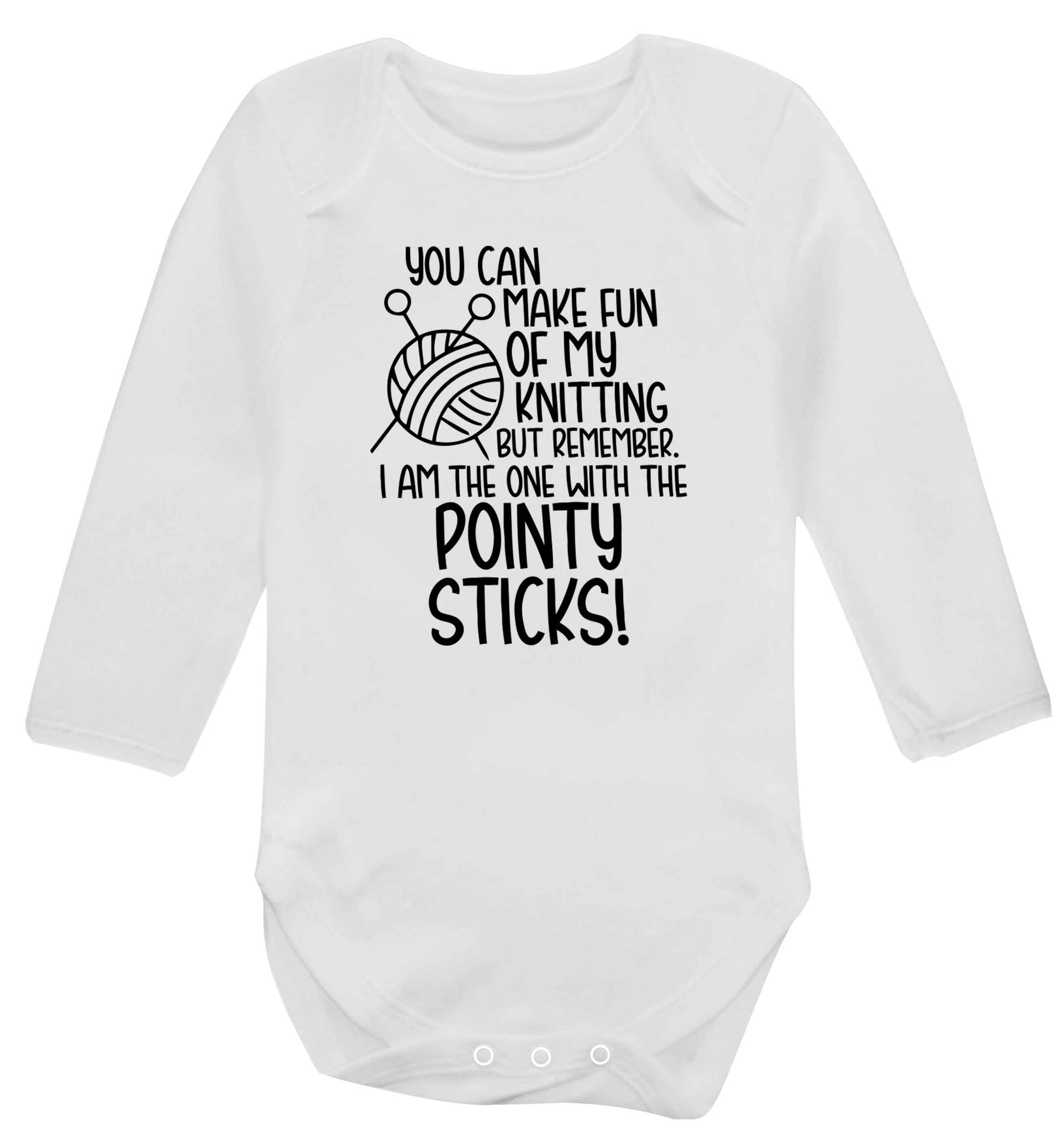 You can make fun of my knitting but remember. I'm the one with the pointy sticks! Baby Vest long sleeved white 6-12 months