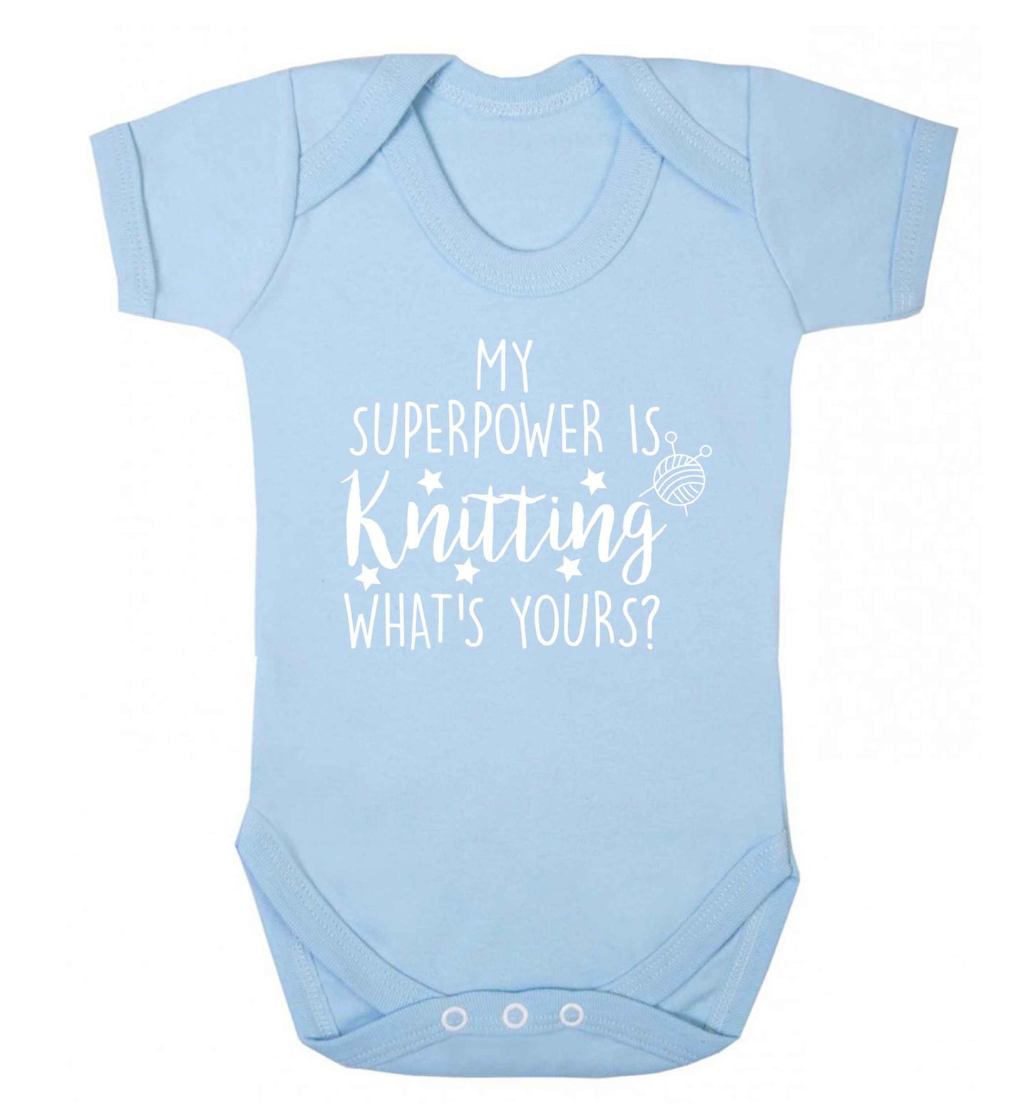 Knitting is my Superpower What's Yours? Baby Vest pale blue 18-24 months
