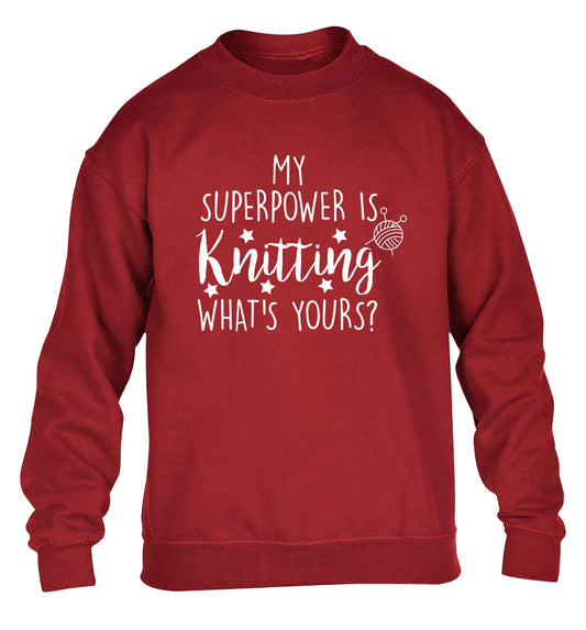 Knitting is my Superpower What's Yours? children's grey sweater 12-13 Years