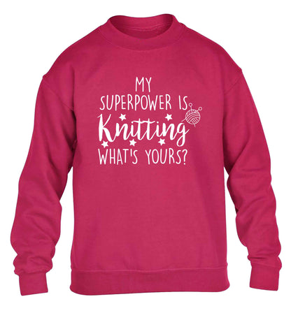 Knitting is my Superpower What's Yours? children's pink sweater 12-13 Years