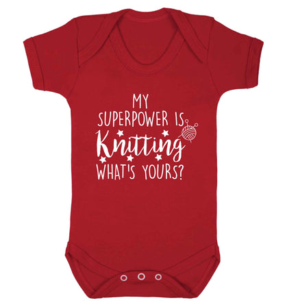 Knitting is my Superpower What's Yours? Baby Vest red 18-24 months
