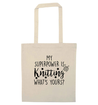 Knitting is my Superpower What's Yours? natural tote bag