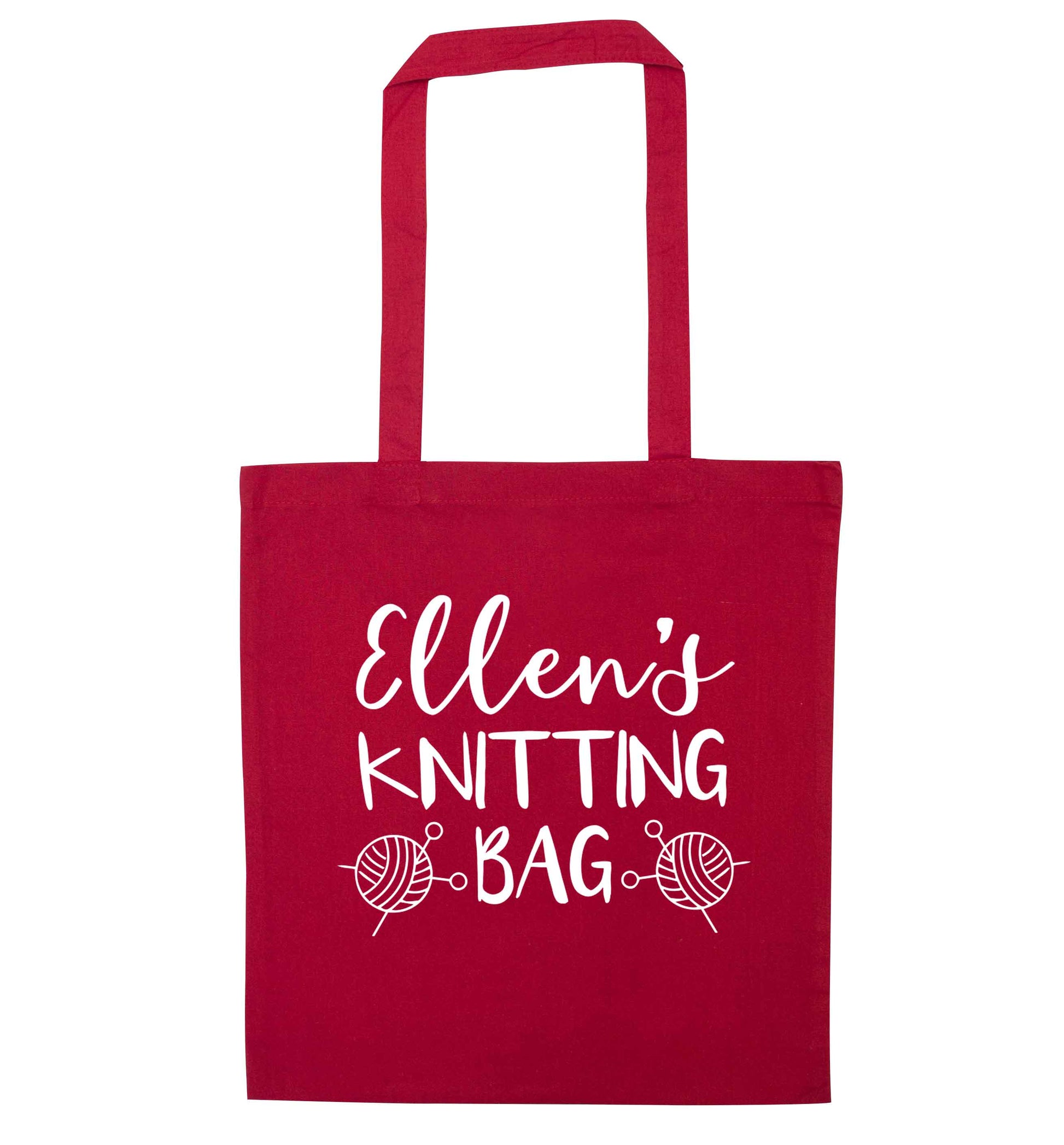 Personalised knitting bag red tote bag