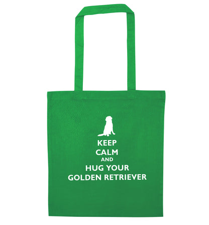 Keep calm and hug your golden retriever green tote bag