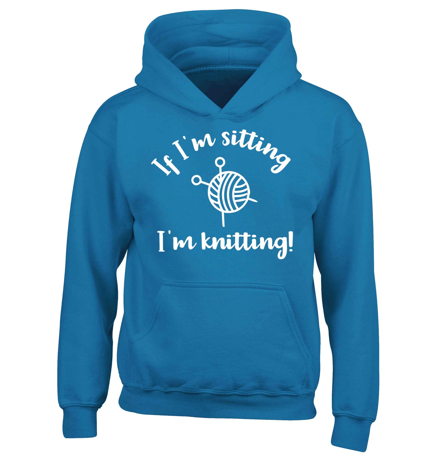 If I'm sitting I'm knitting children's blue hoodie 12-13 Years