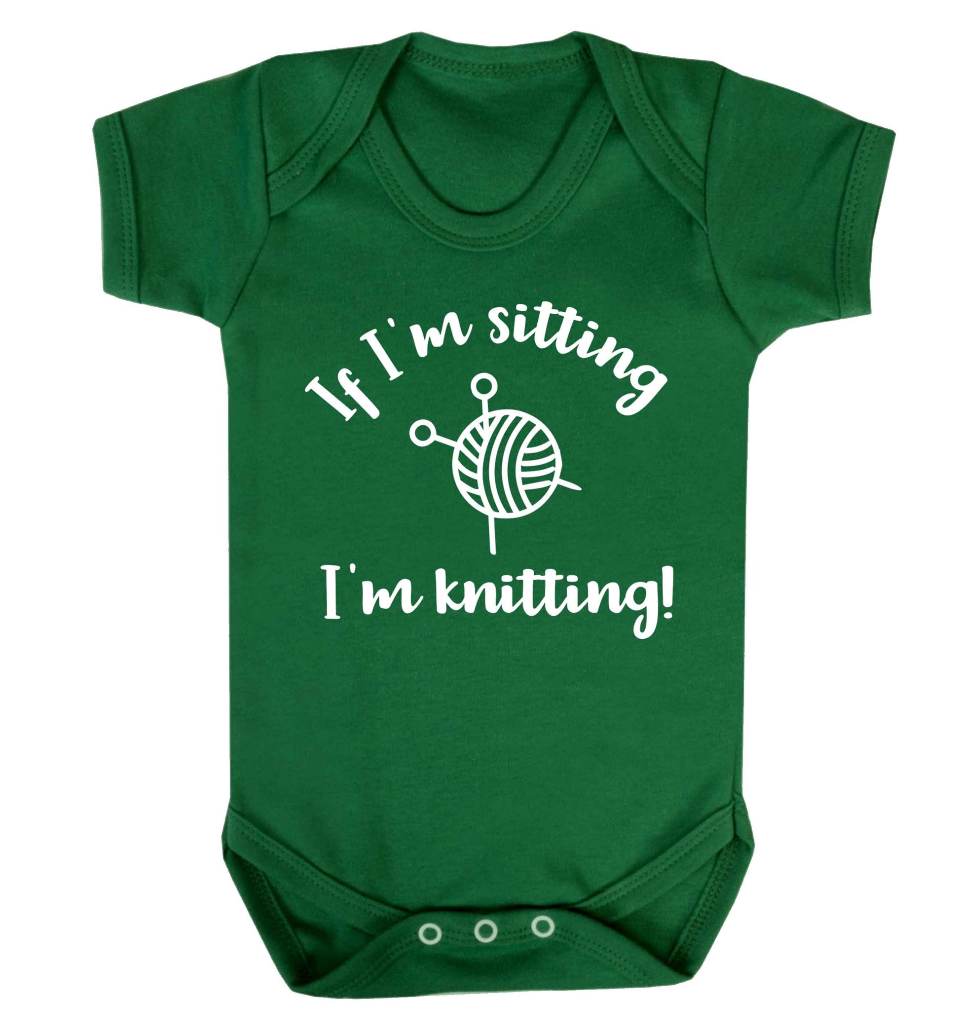 If I'm sitting I'm knitting Baby Vest green 18-24 months