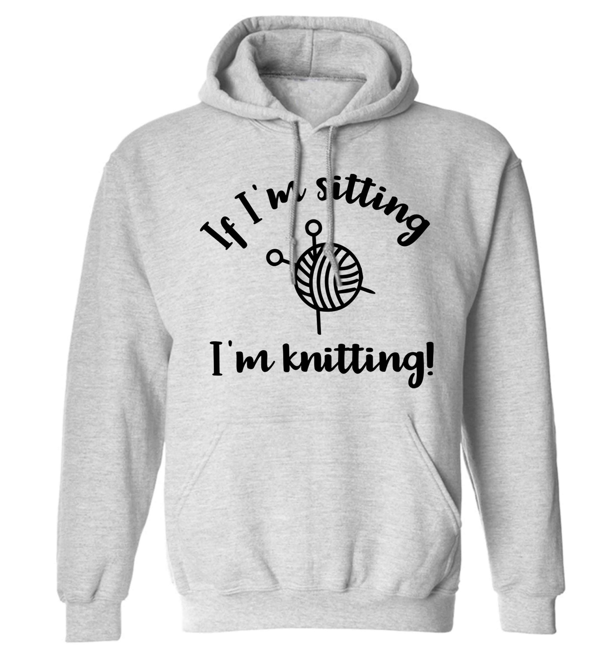 If I'm sitting I'm knitting adults unisex grey hoodie 2XL