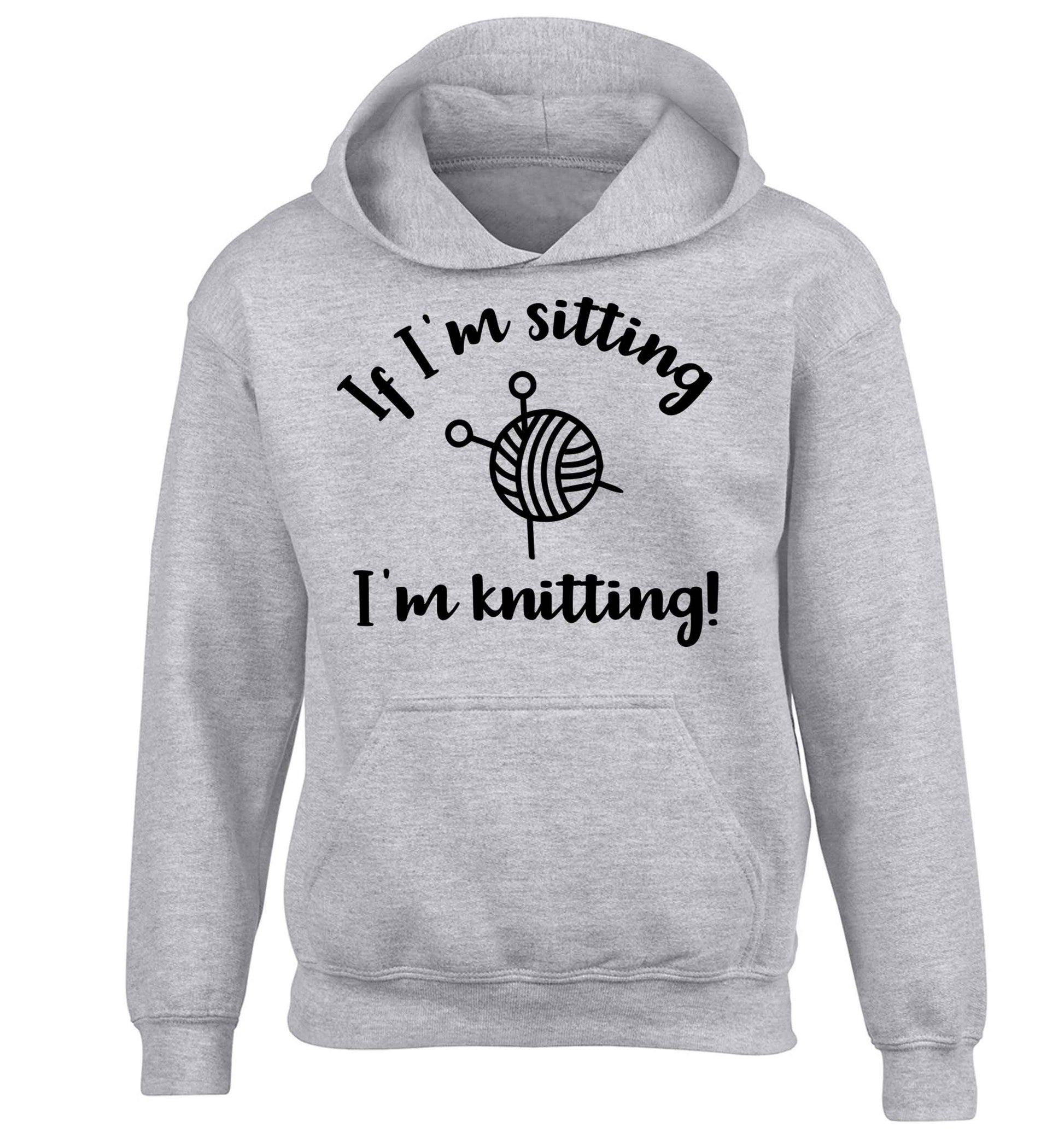 If I'm sitting I'm knitting children's grey hoodie 12-13 Years