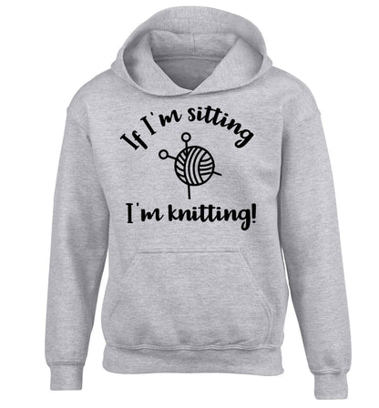 If I'm sitting I'm knitting children's grey hoodie 12-13 Years