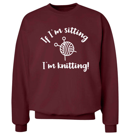 If I'm sitting I'm knitting Adult's unisex maroon Sweater 2XL