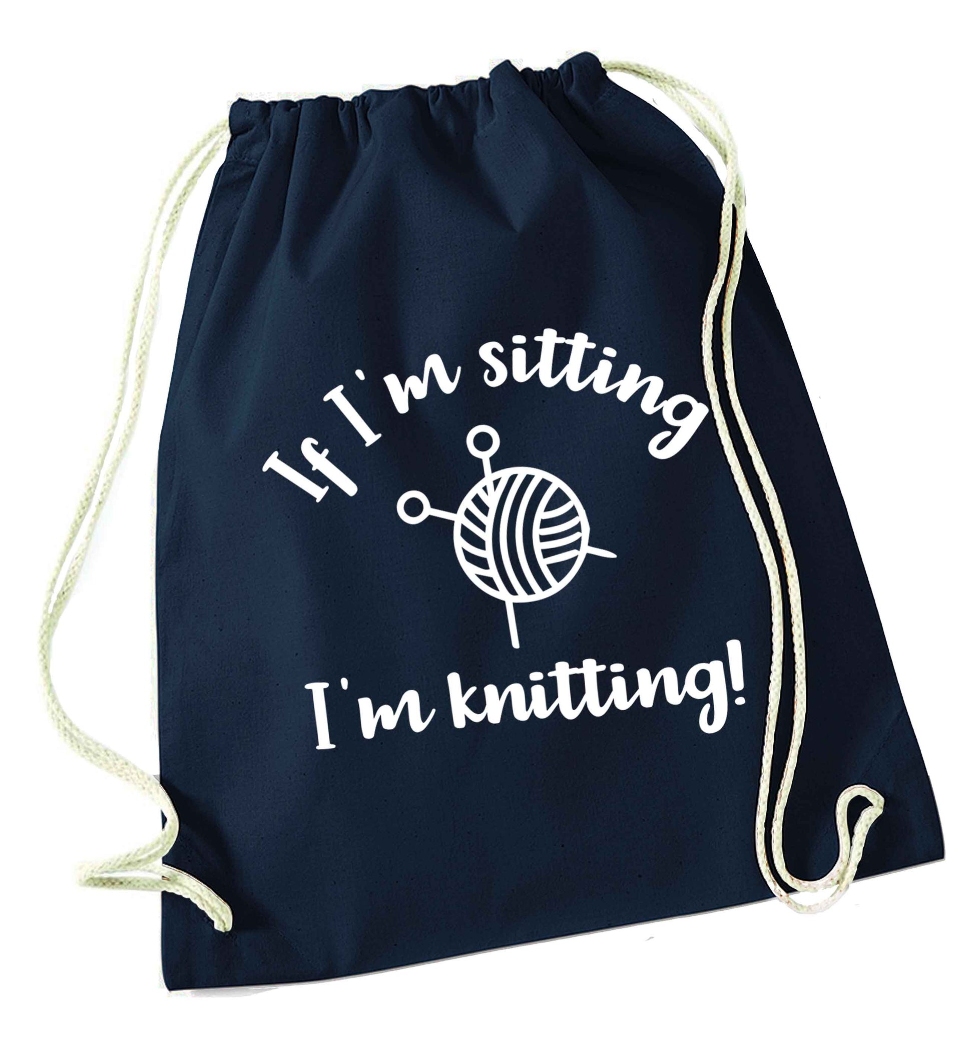 Merry Christmas navy drawstring bag