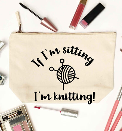 If I'm sitting I'm knitting natural makeup bag