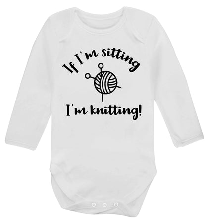If I'm sitting I'm knitting Baby Vest long sleeved white 6-12 months