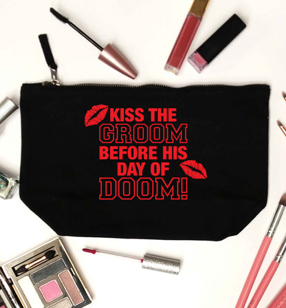 Kiss the groom before his day of doom! black makeup bag