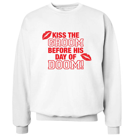 Kiss the groom before his day of doom! Adult's unisex white Sweater 2XL