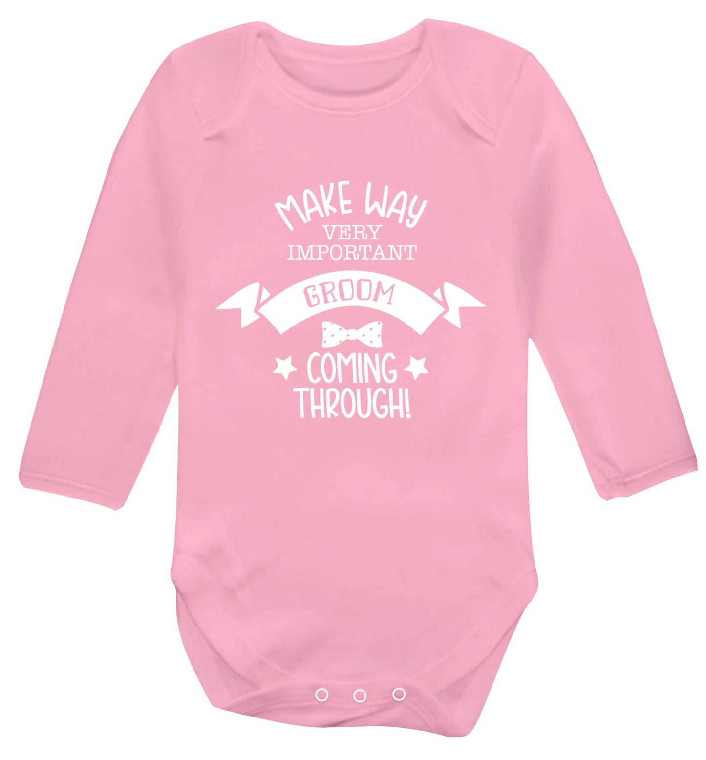 Make way very important groom coming through Baby Vest long sleeved pale pink 6-12 months