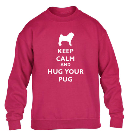 Keep calm and hug your pug children's pink sweater 12-13 Years