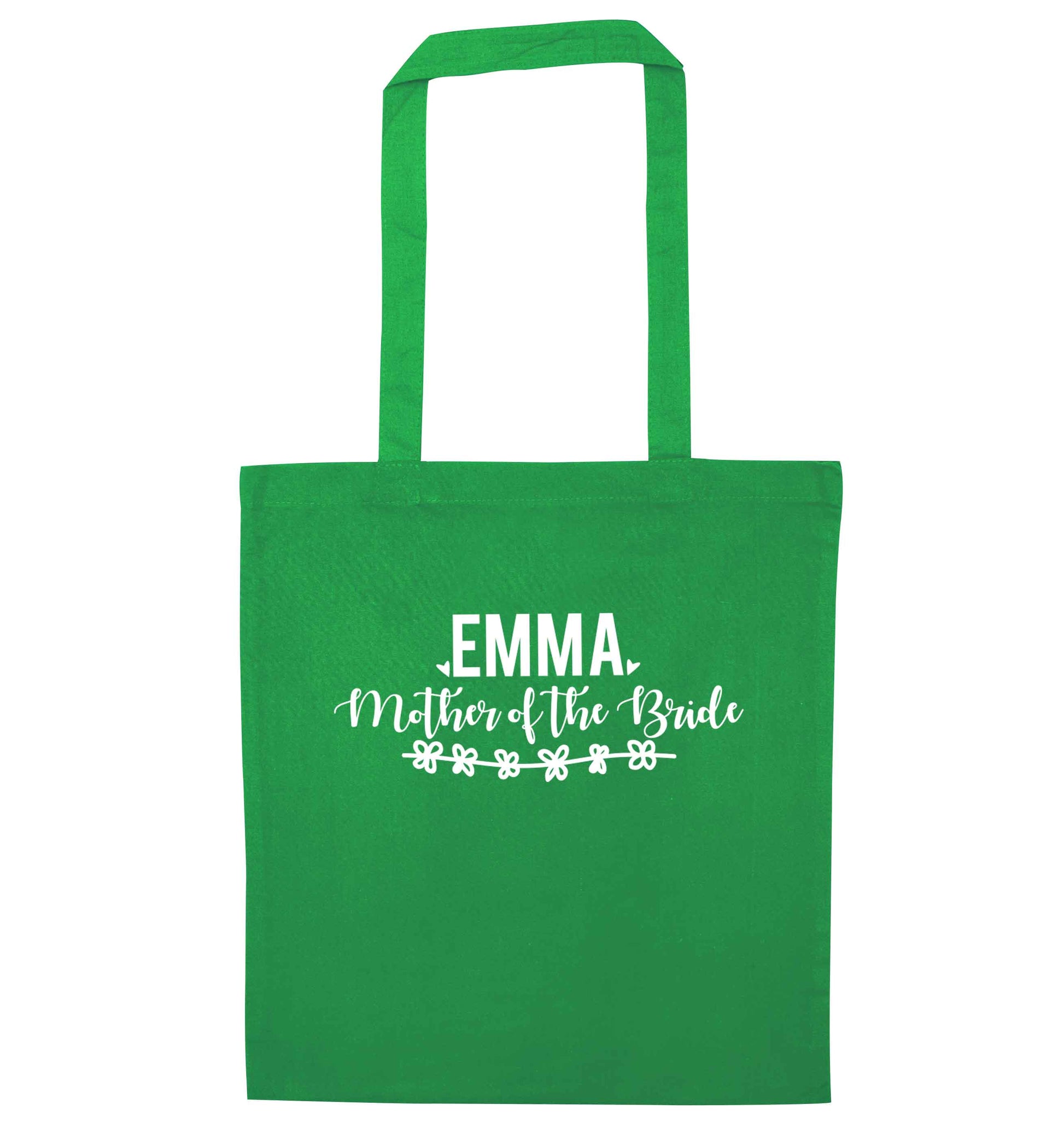 Personalised mother of the bride green tote bag