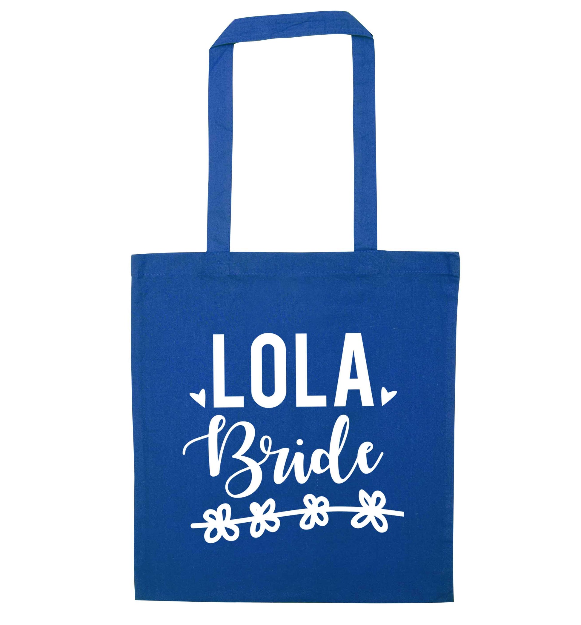 Personalised bride blue tote bag