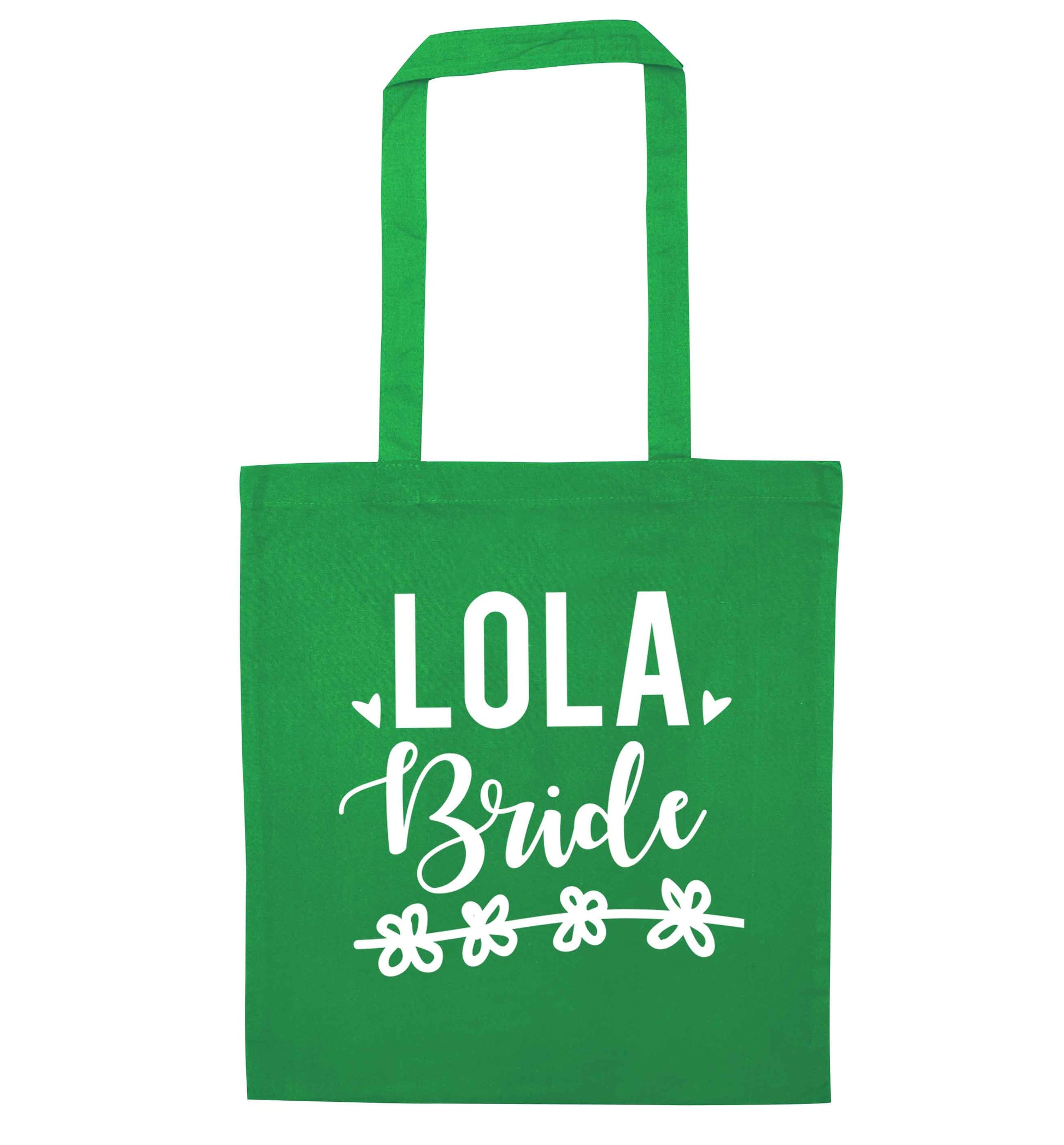 Personalised bride green tote bag