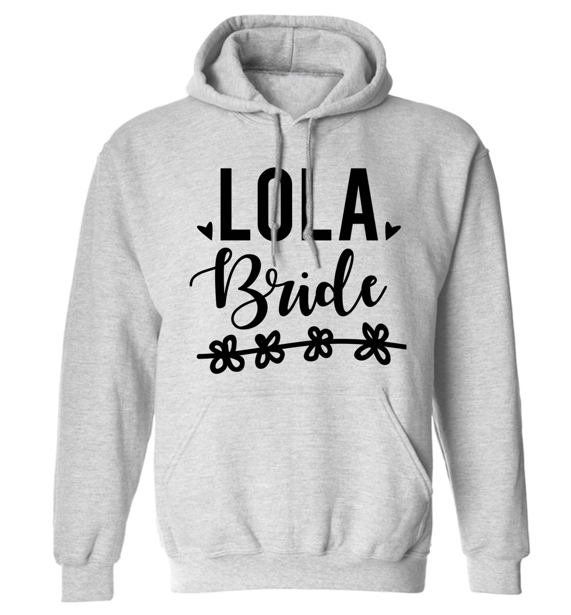Personalised bride adults unisex grey hoodie 2XL
