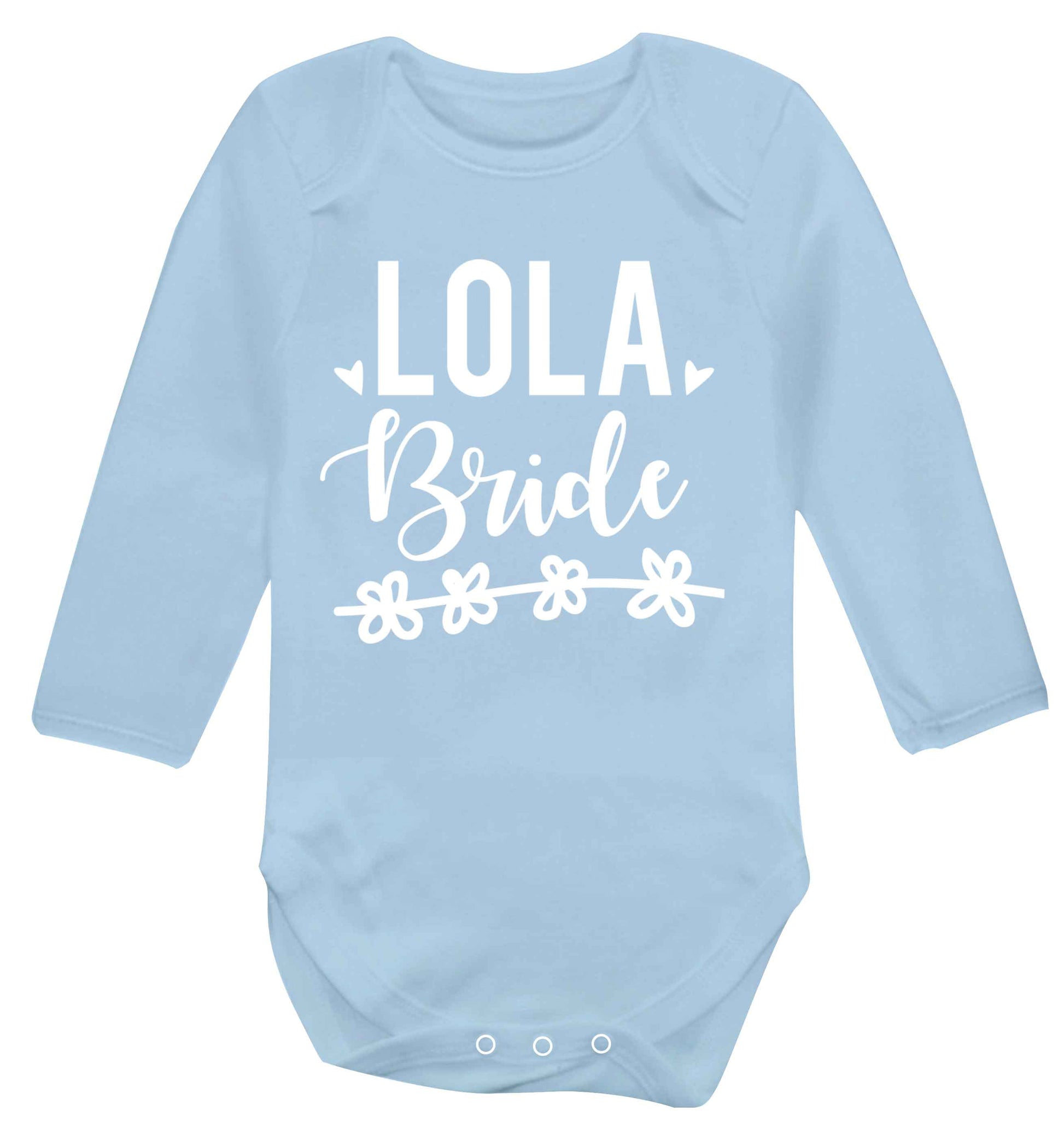 Personalised bride Baby Vest long sleeved pale blue 6-12 months